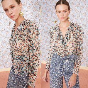 NEW Ulla Johnson Astrid Floral Lurex V-Neck Multicolor Blouse Top